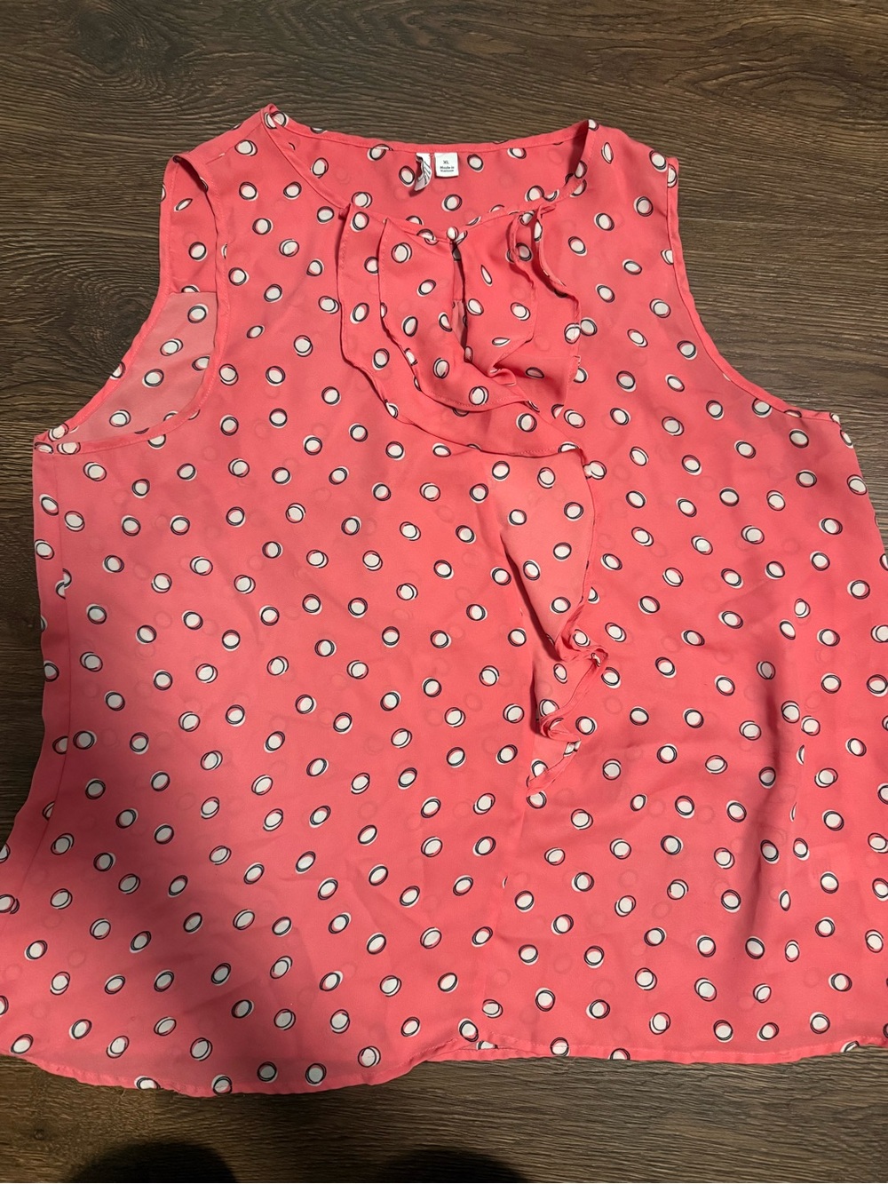 Elle Coral Sleeveless Polka Dot Ruffle Tie Neck Camisole